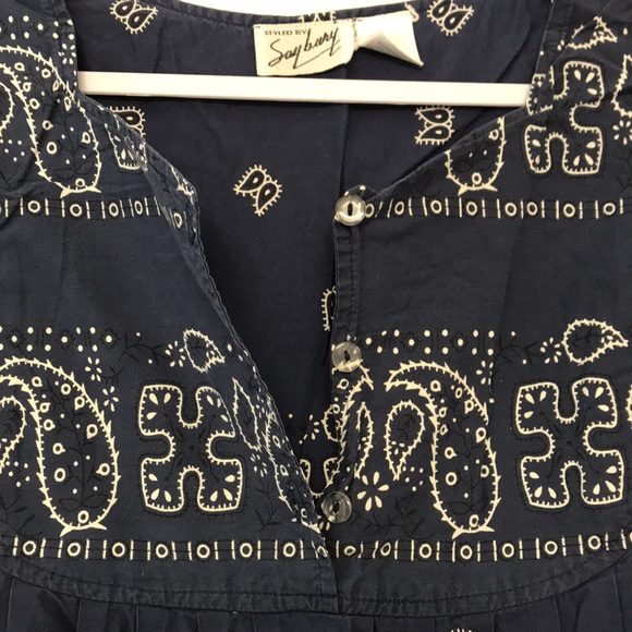 Vintage Styled by Saybury Navy Blue Paisley Mumu Dress Cotton Size Medium - Picture 2 of 11